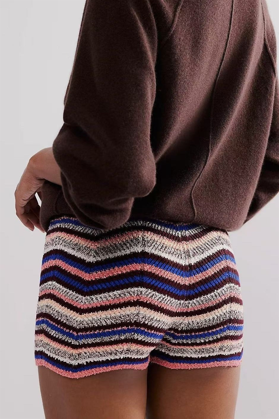 Rainbow Color Block Knit Slim Shorts