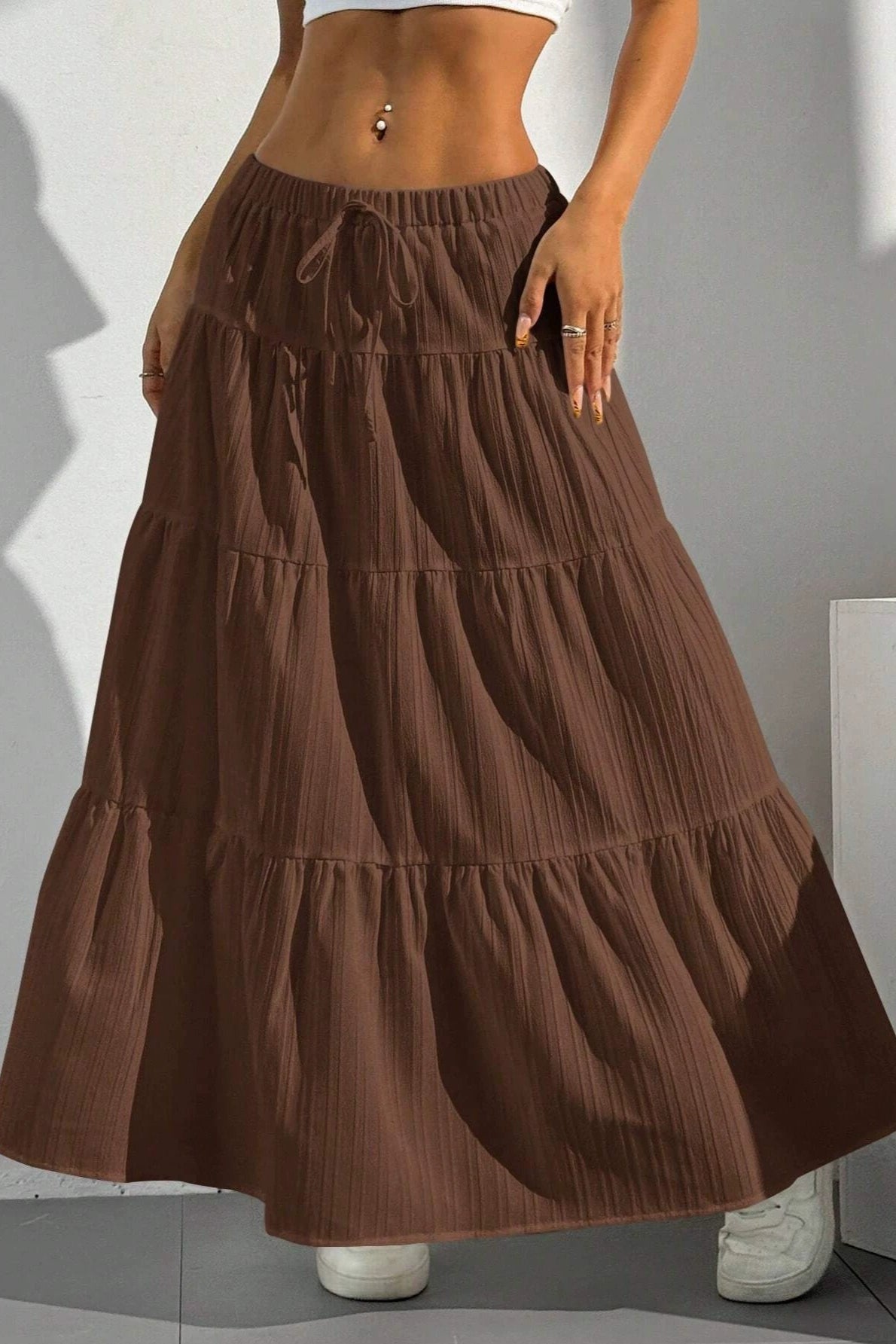 Tiered Drawstring Maxi Skirt