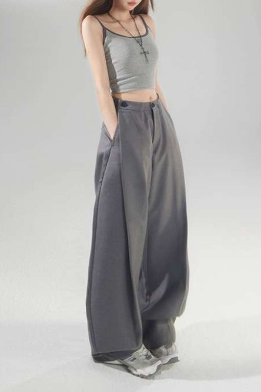 Vintage High Waist Adjustable Pleated Wide Leg Tailored Pants