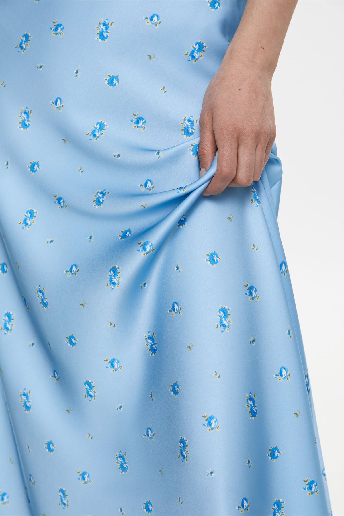 High Waist Satin Floral Print Drape Skirt