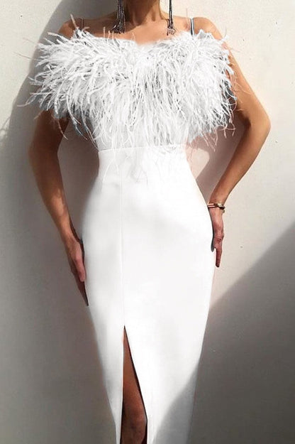 Elegant Feather Sling Bodycon Cocktail Dress