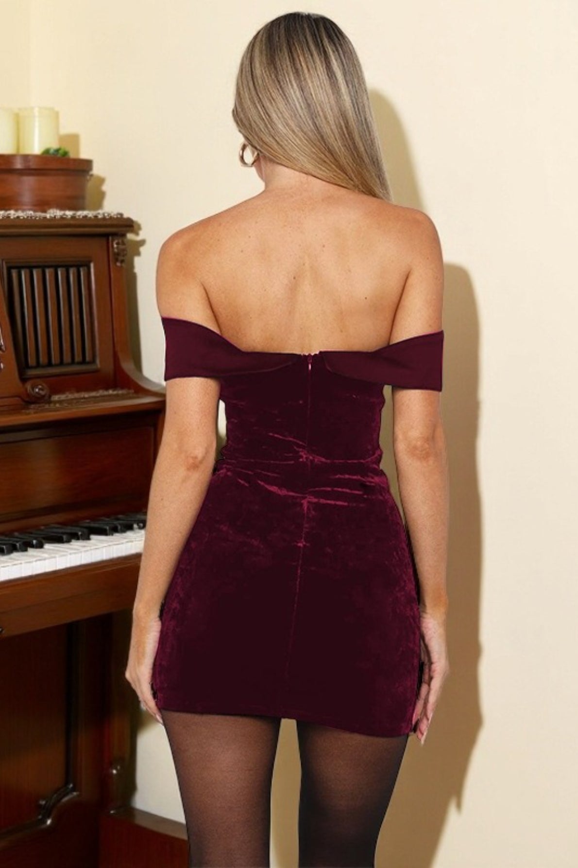 Sexy Off Shoulder Backless Velvet Bodycon Mini Dress