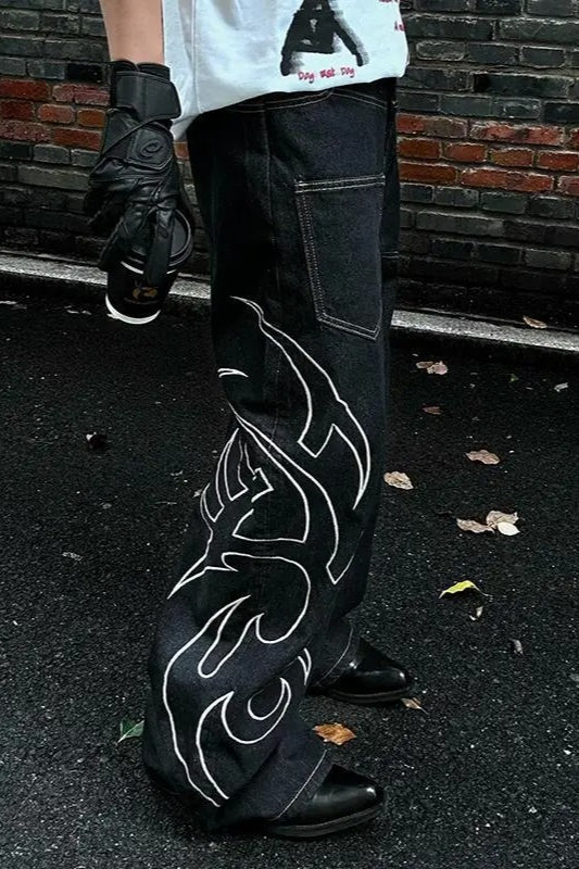 High Street Wide-Leg Printed Jeans
