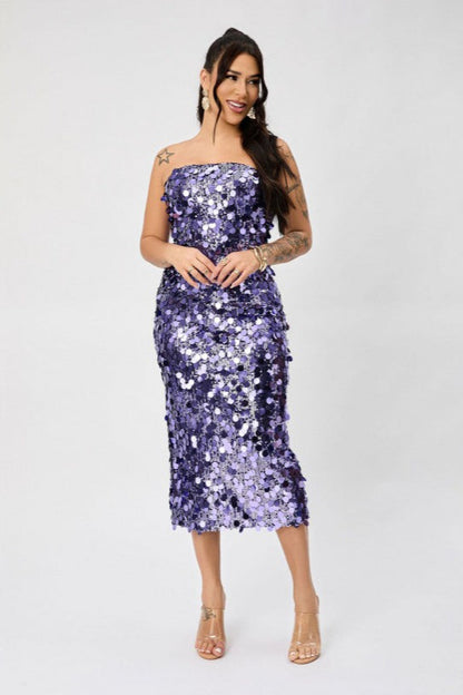 Sequin Strapless Bodycon Midi Dress