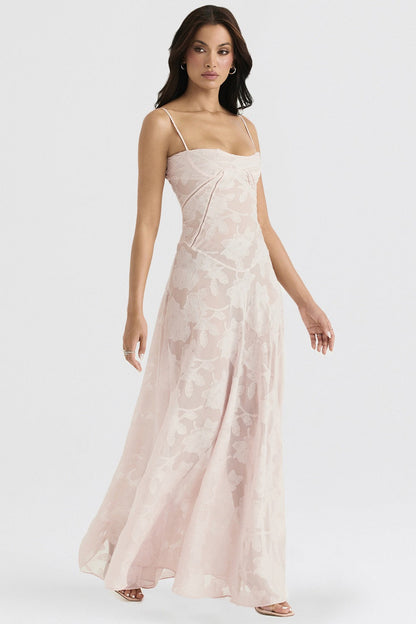 Bustier Seam Spaghetti Strap Devore Burnout Maxi Dress