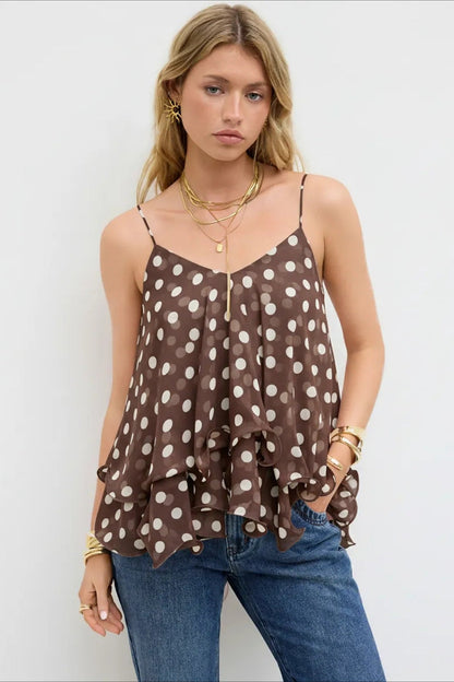 Ruffled Chiffon Halter Cami Top