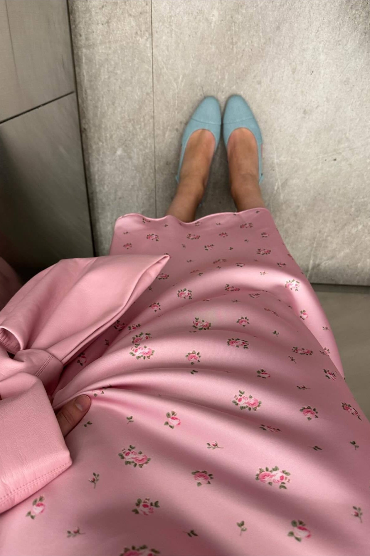 High Waist Satin Floral Print Drape Skirt