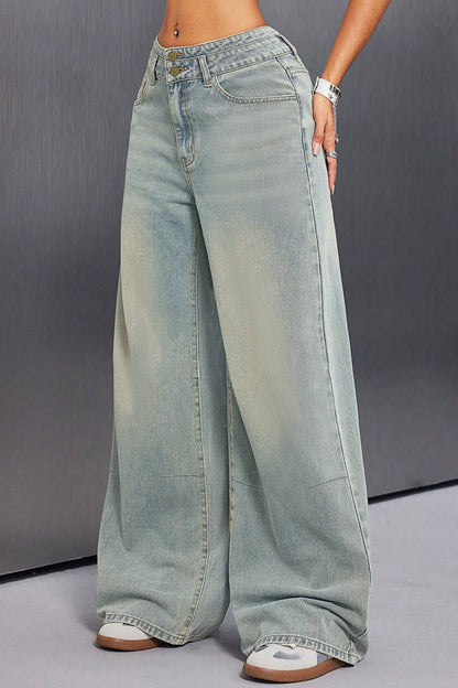 Button Front Vintage Wide Jeans