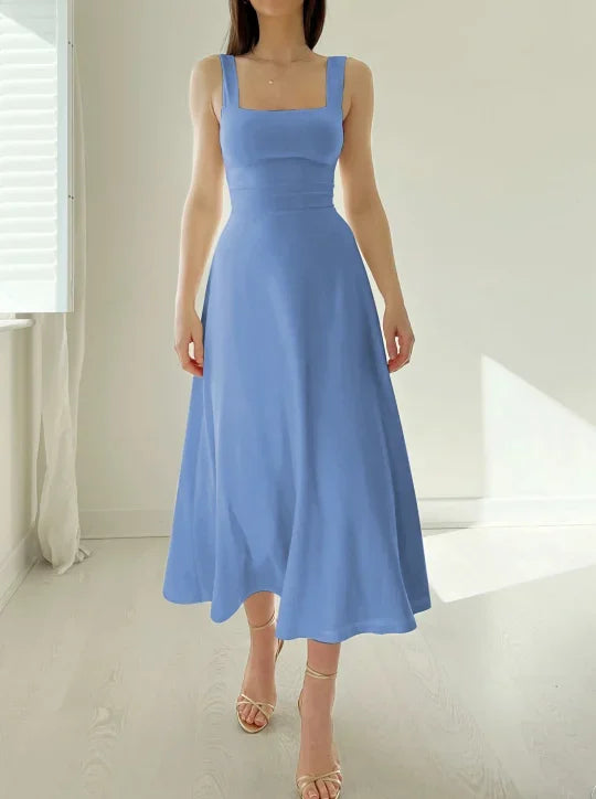 Scoop Neck Wide Strap Fit and Flare Maxi Dress