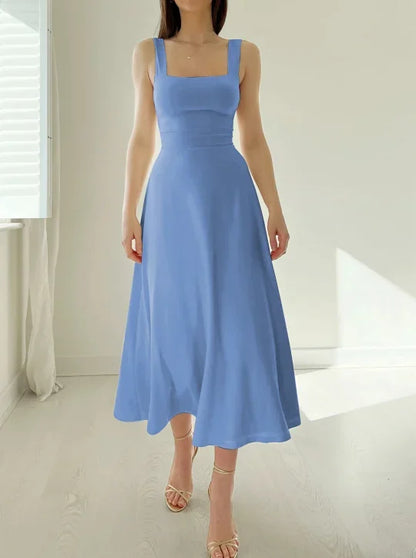 Scoop Neck Wide Strap Fit and Flare Maxi Dress