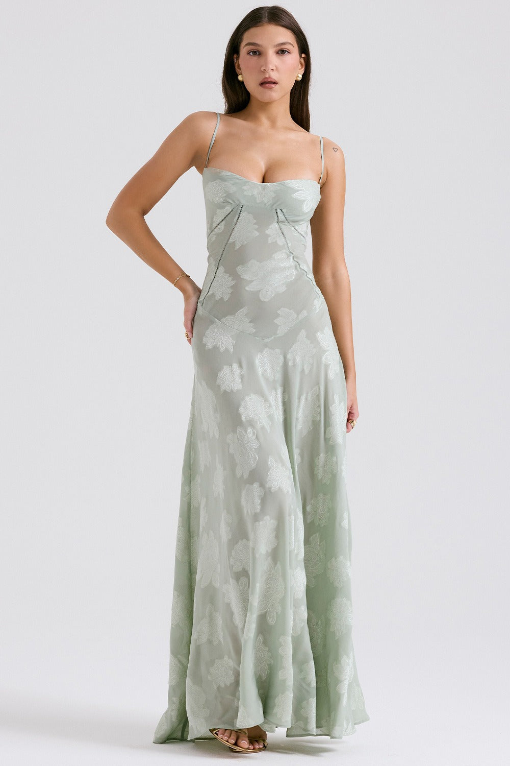 Bustier Seam Spaghetti Strap Devore Burnout Maxi Dress