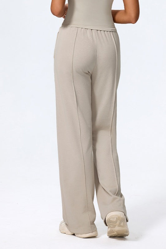 Relaxed Straight Leg  High Waist Knit Pants