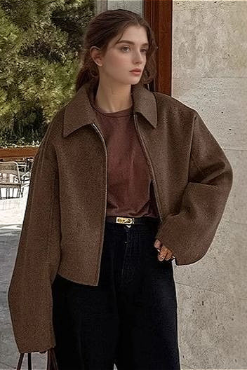 Solid Retro Cropped Jacket