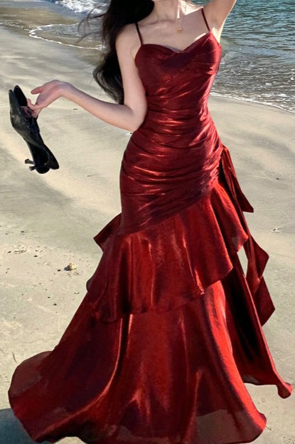 Satin Ruffle Trim Party Dress