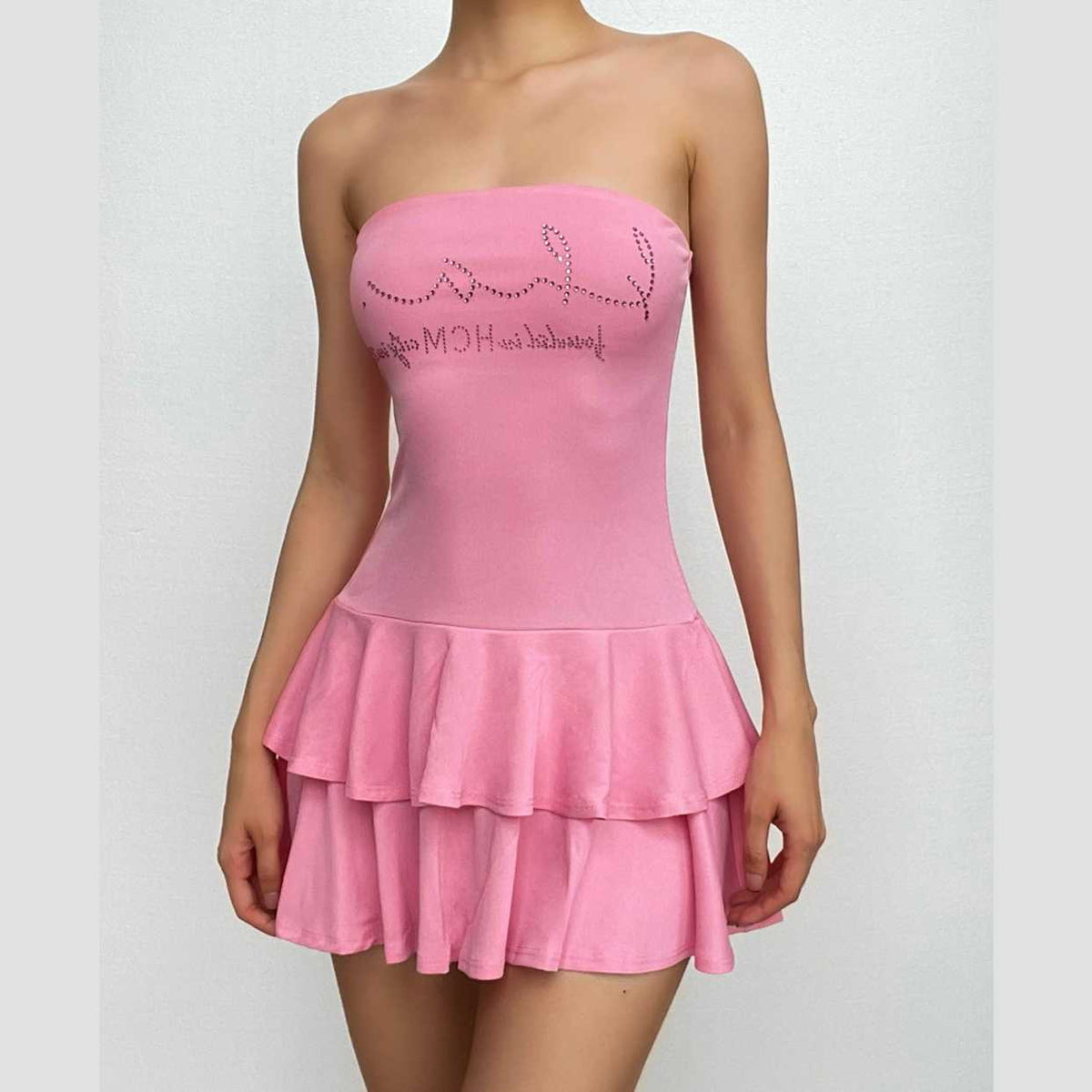 Beaded Ruffle Backless Tube Mini Dress