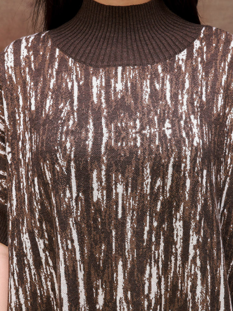 Half Collar Camouflage Rib Knit Midi Dress