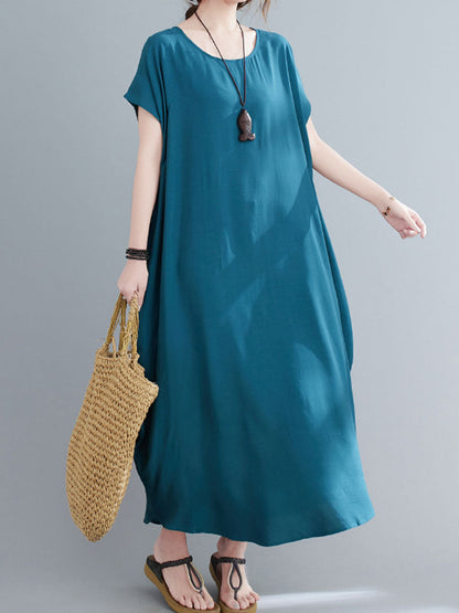 Square Neck Cap Sleeve Rib Knit Midi Dress