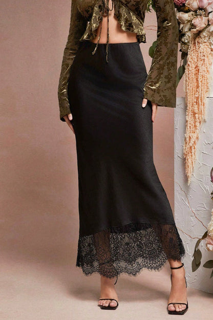 Elegant Sheer Lace Satin Skirt
