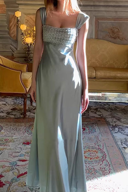 Satin Sequin Strapless Formal Dress