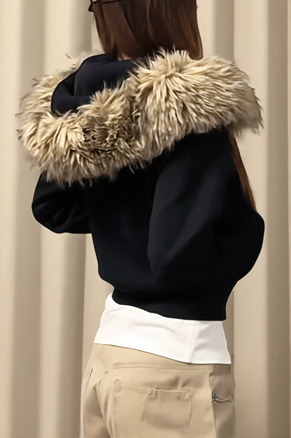Plush Hood Fitted Cropped Zip Hoodie
