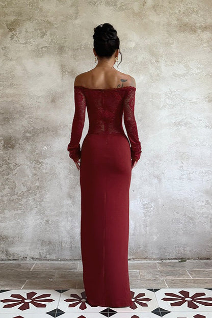 Lace Off-Shoulder Maxi Party Dress