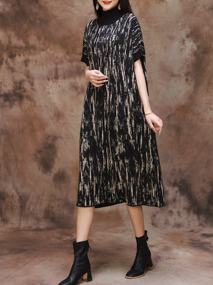 Half Collar Camouflage Rib Knit Midi Dress