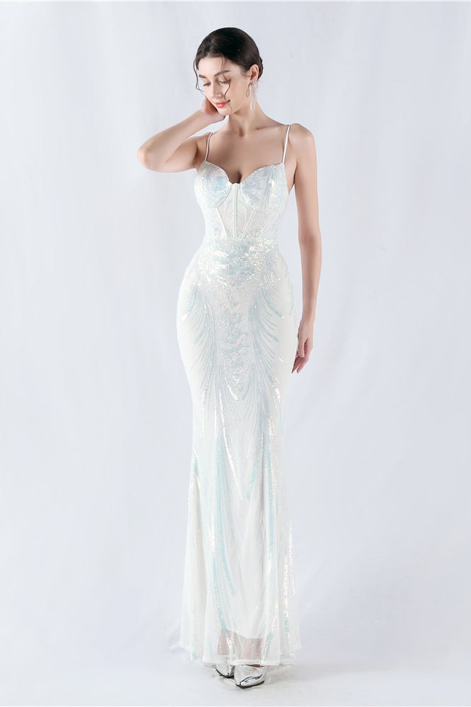 Boned Sequin Embroidered Formal Dress