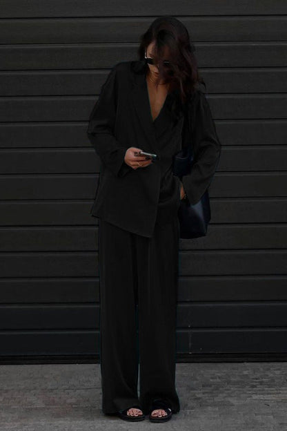 Satin Flowy Office Two Piece Pants Set