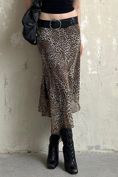 Vintage Leopard Print Low Waist Bodycon Skirt