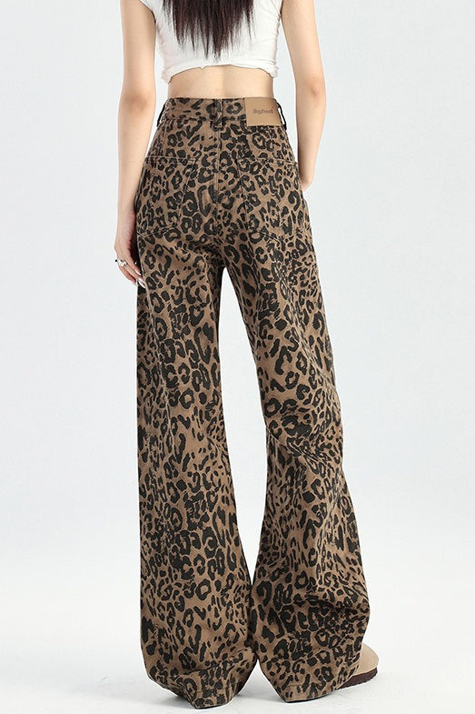Leopard Print Wide-Leg Jeans