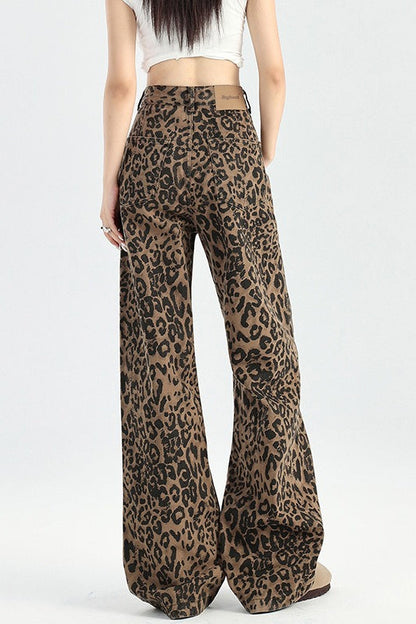 Leopard Print Wide-Leg Jeans