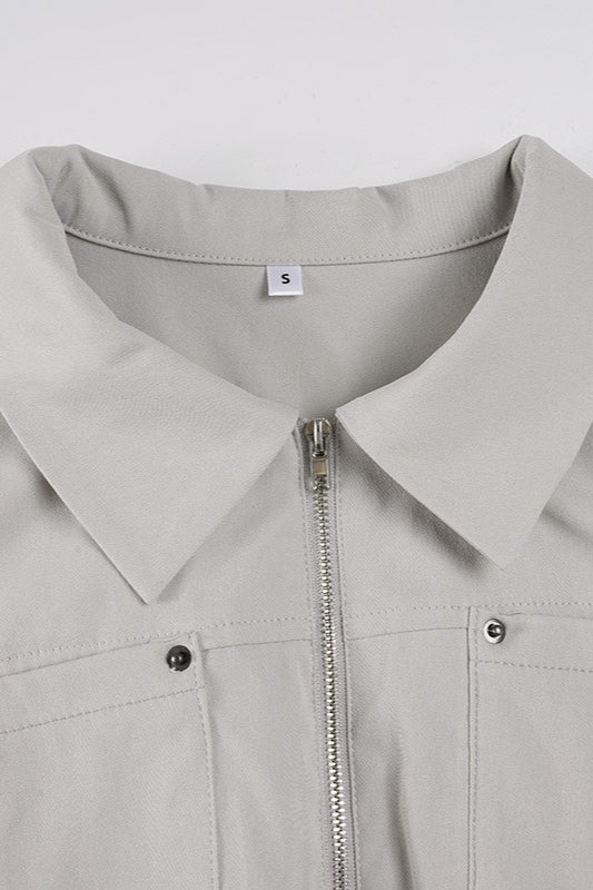 Zip Up Solid Color Utility Jacket