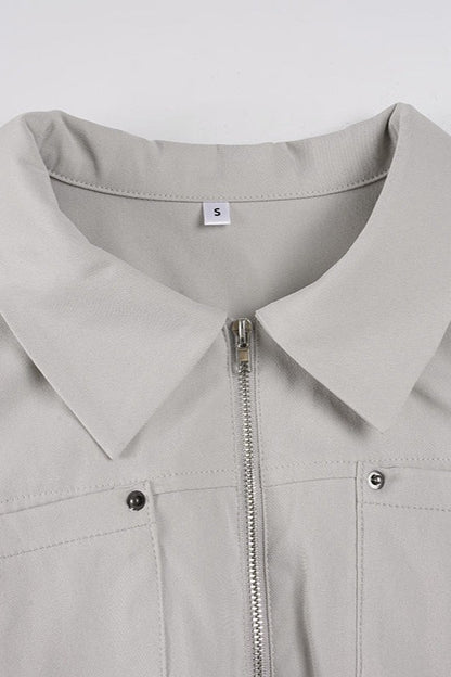 Zip Up Solid Color Utility Jacket