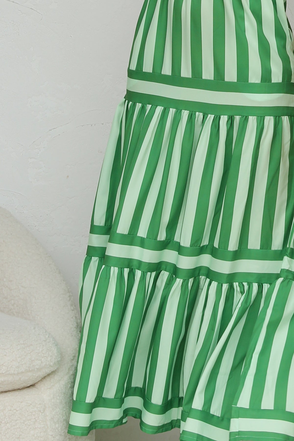 Spaghetti Strap Square Neck Tiered Stripe Pocket Maxi Dress