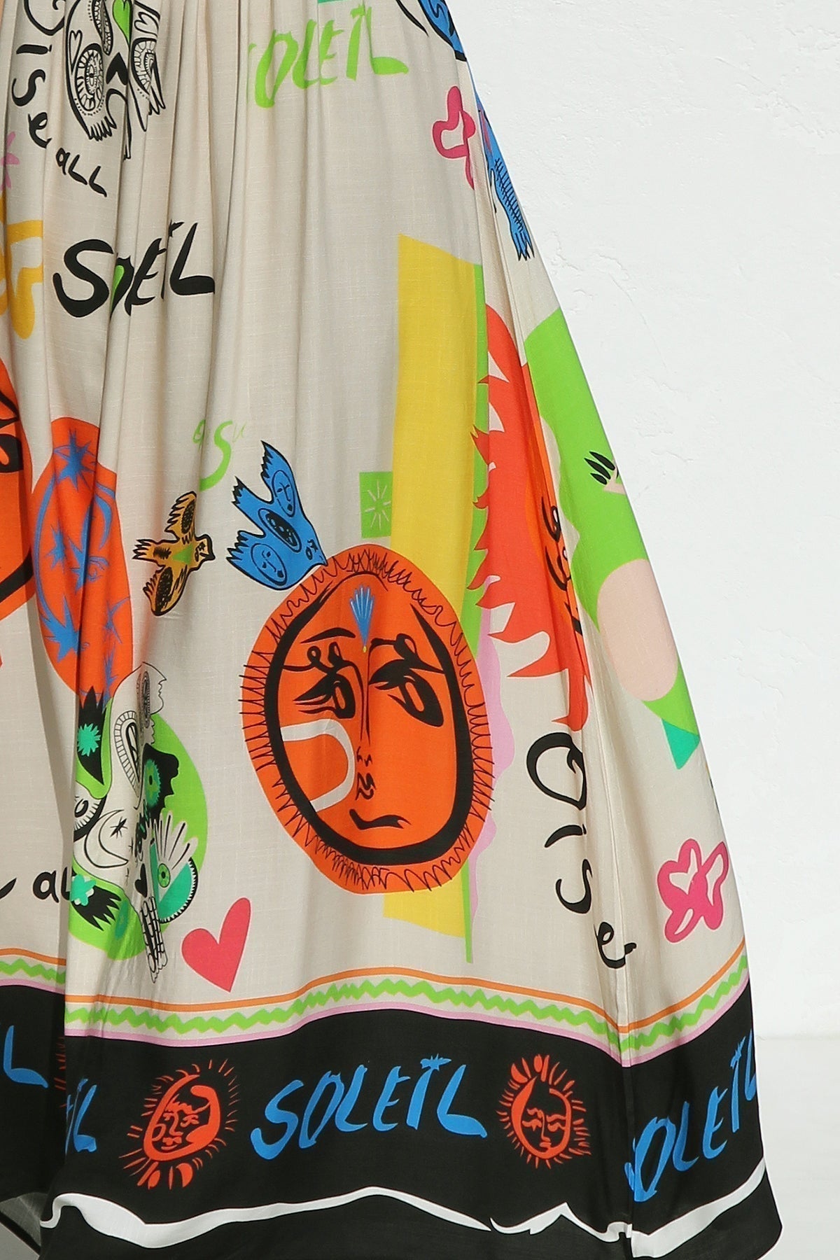 Square Neck Spaghetti Strap Graffiti Print Empire Waist Maxi Dress