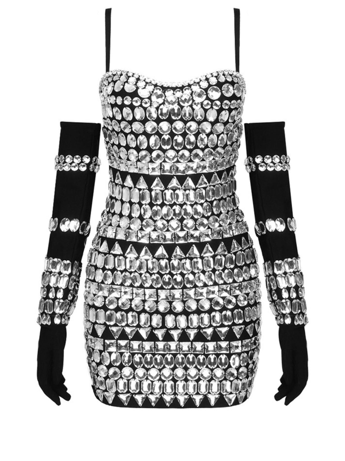 Sweetheart Neck Crystal Embellished Bandage Mini Dress with Gloves