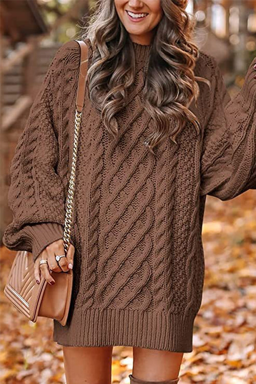Long Sleeves Cable Knit Mini Sweater Dress