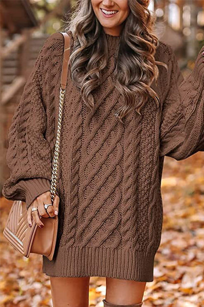 Long Sleeves Cable Knit Mini Sweater Dress