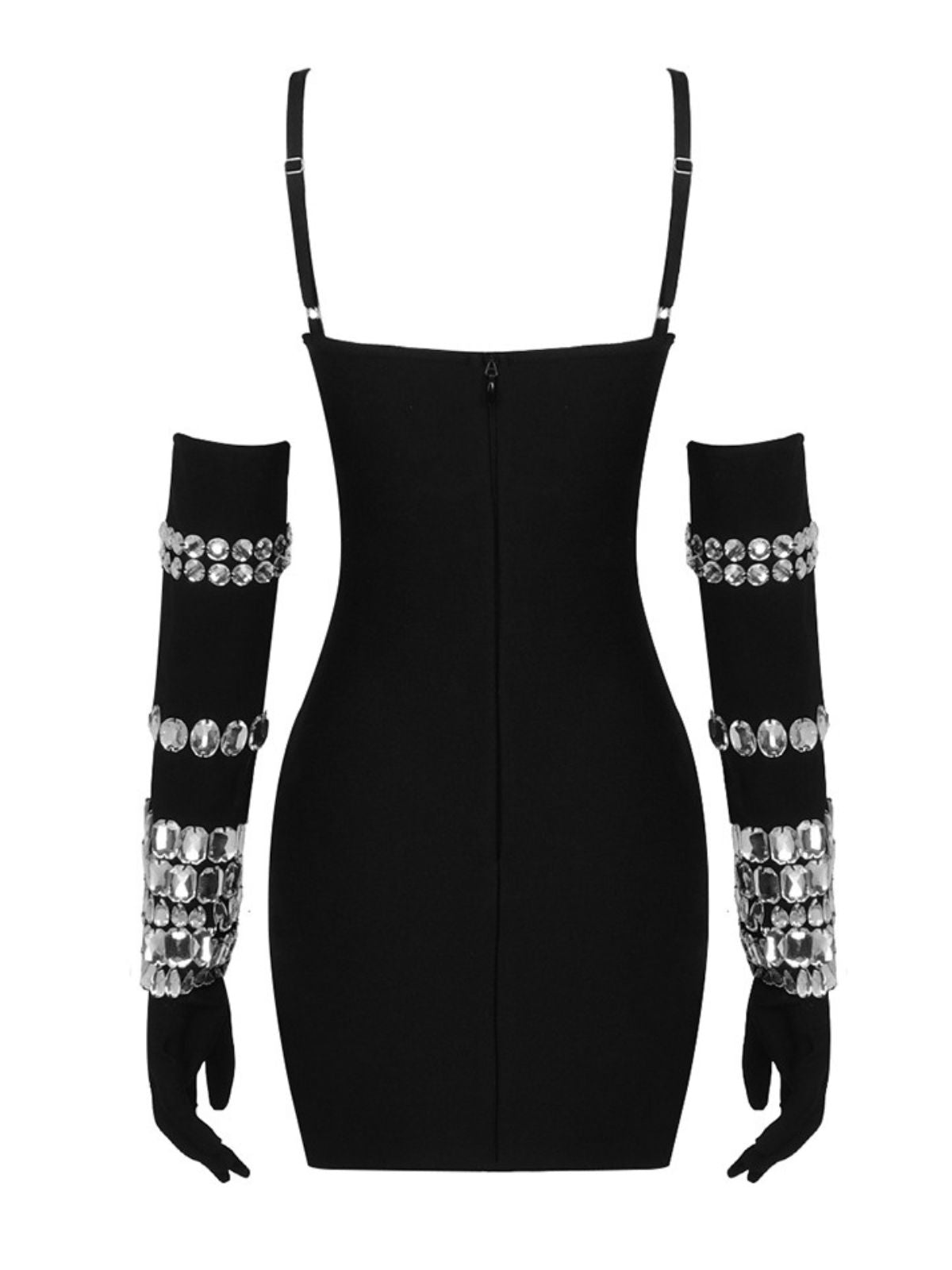 Sweetheart Neck Crystal Embellished Bandage Mini Dress with Gloves