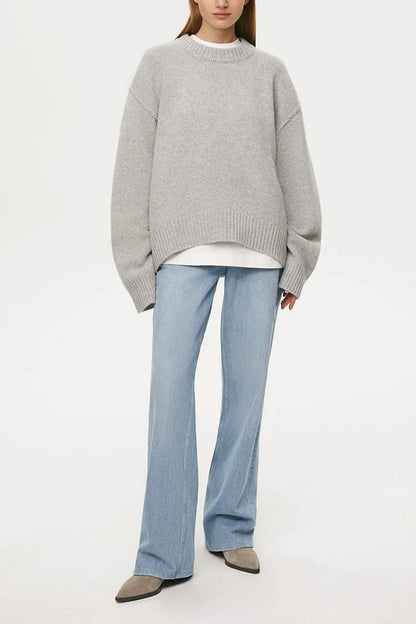 Round Neck Solid Color Pullover Sweater