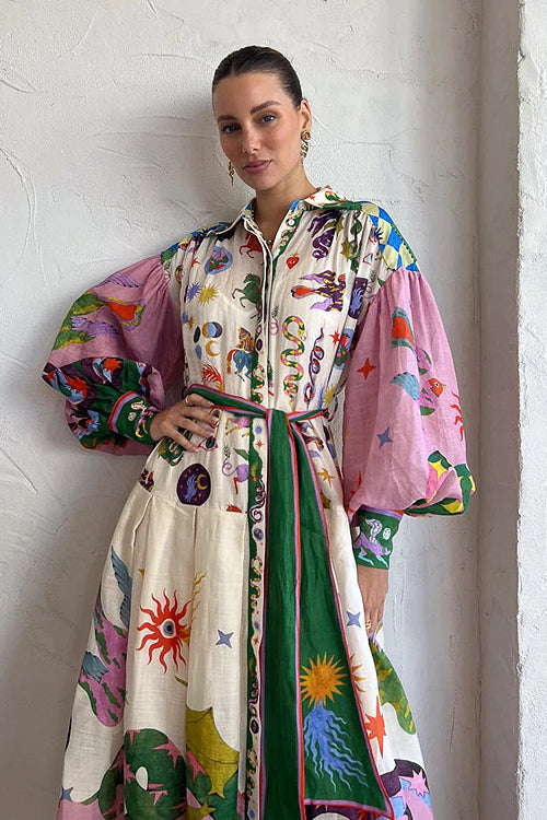 Boho Print Long Sleeve Tiered Maxi Dress