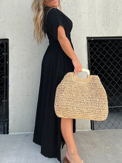 Deep V Smocked Waist Flutter Sleeve Wide Leg Jumpsuit