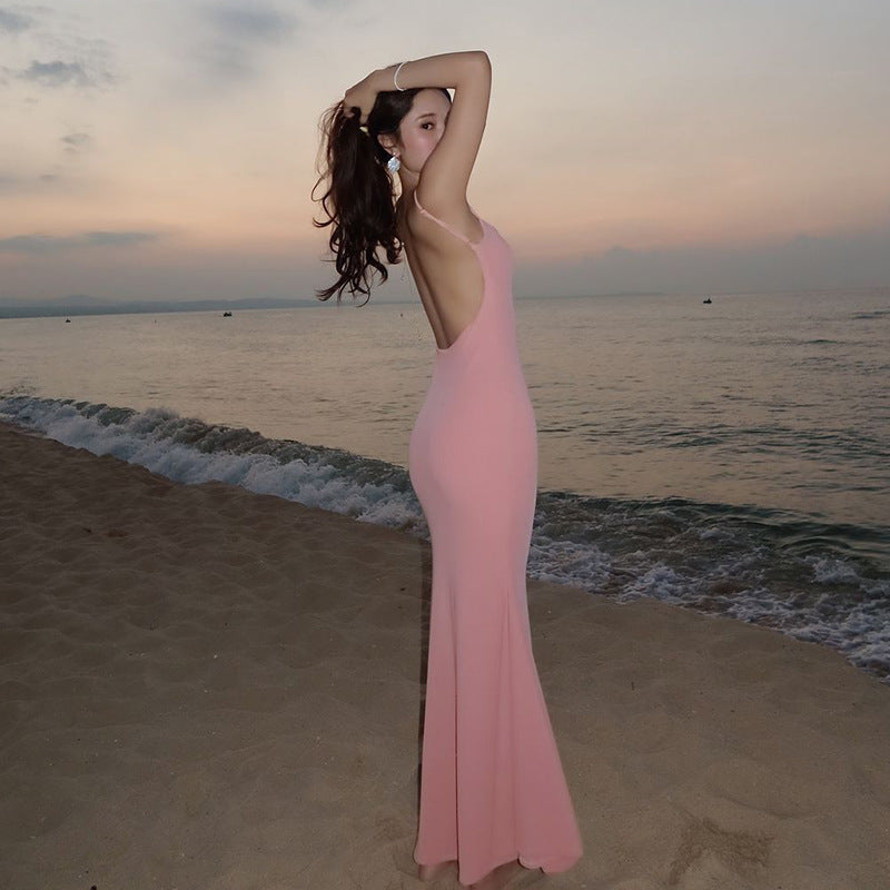Spaghetti Strap Square Neck Bodycon Floor Length Column Maxi Dress