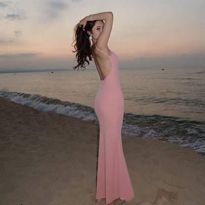 Spaghetti Strap Square Neck Bodycon Floor Length Column Maxi Dress