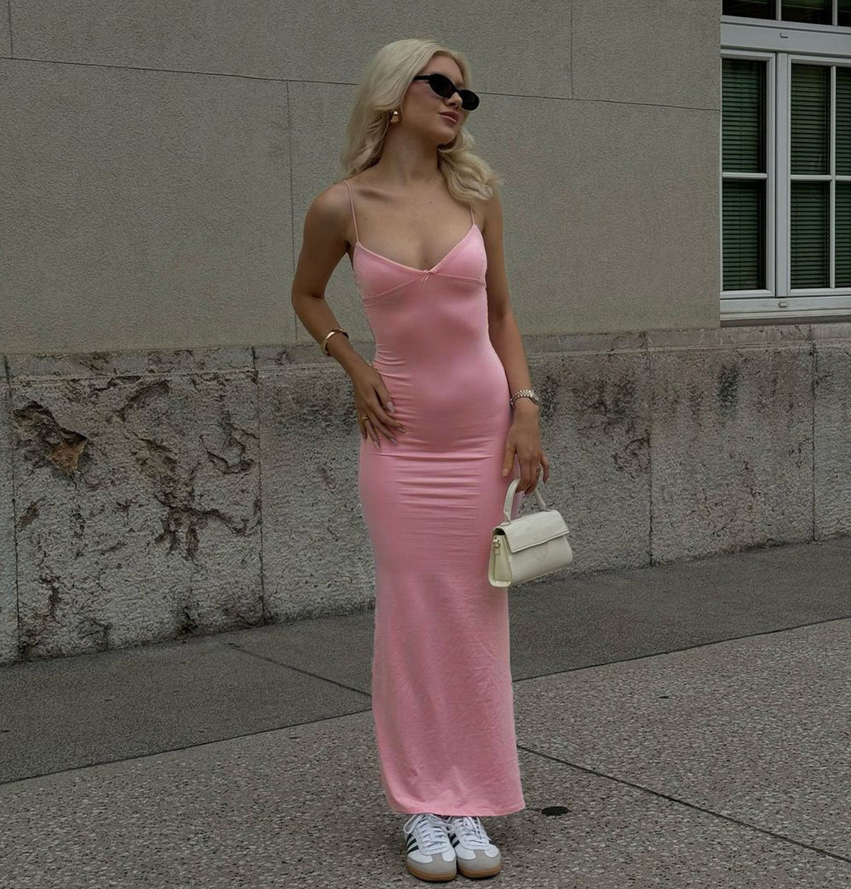 Spaghetti Strap Deep V-Neck Bodycon Maxi Dress