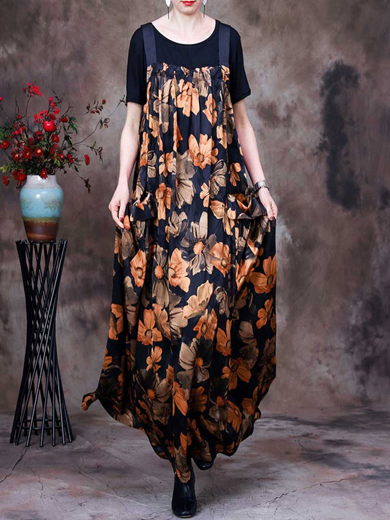 Large Floral Print Sleeveless Wide Leg Overall Jumpsuit