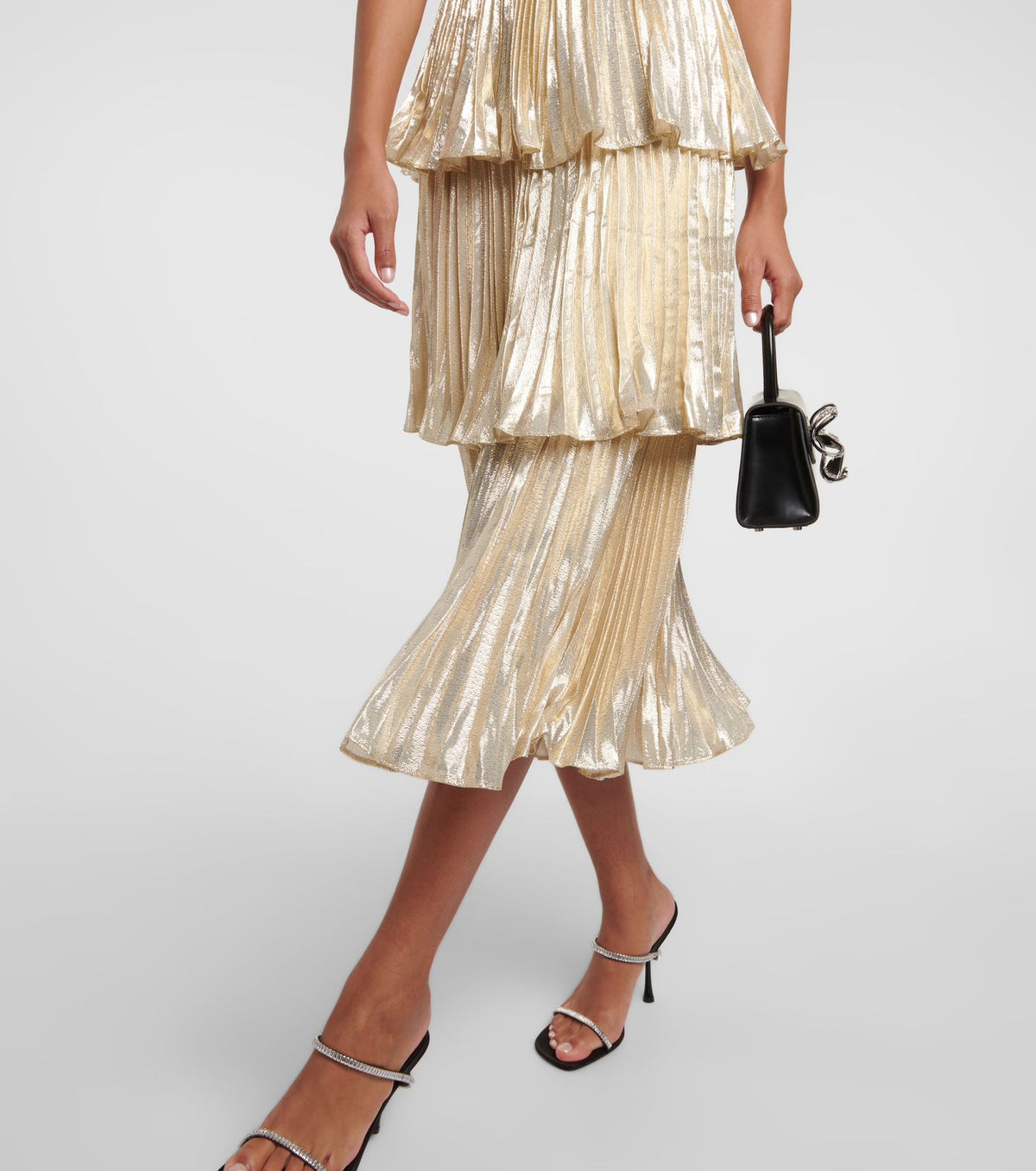 Mock Neck Ruched Tiered Midi Dress