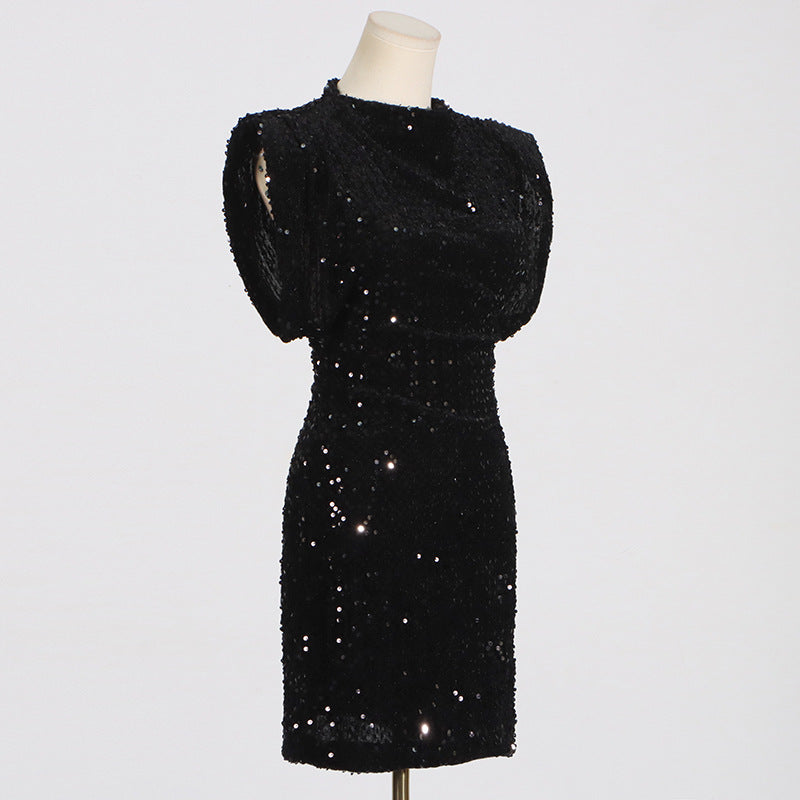 Padded Shoulder Sequin Bodycon Mini Dress