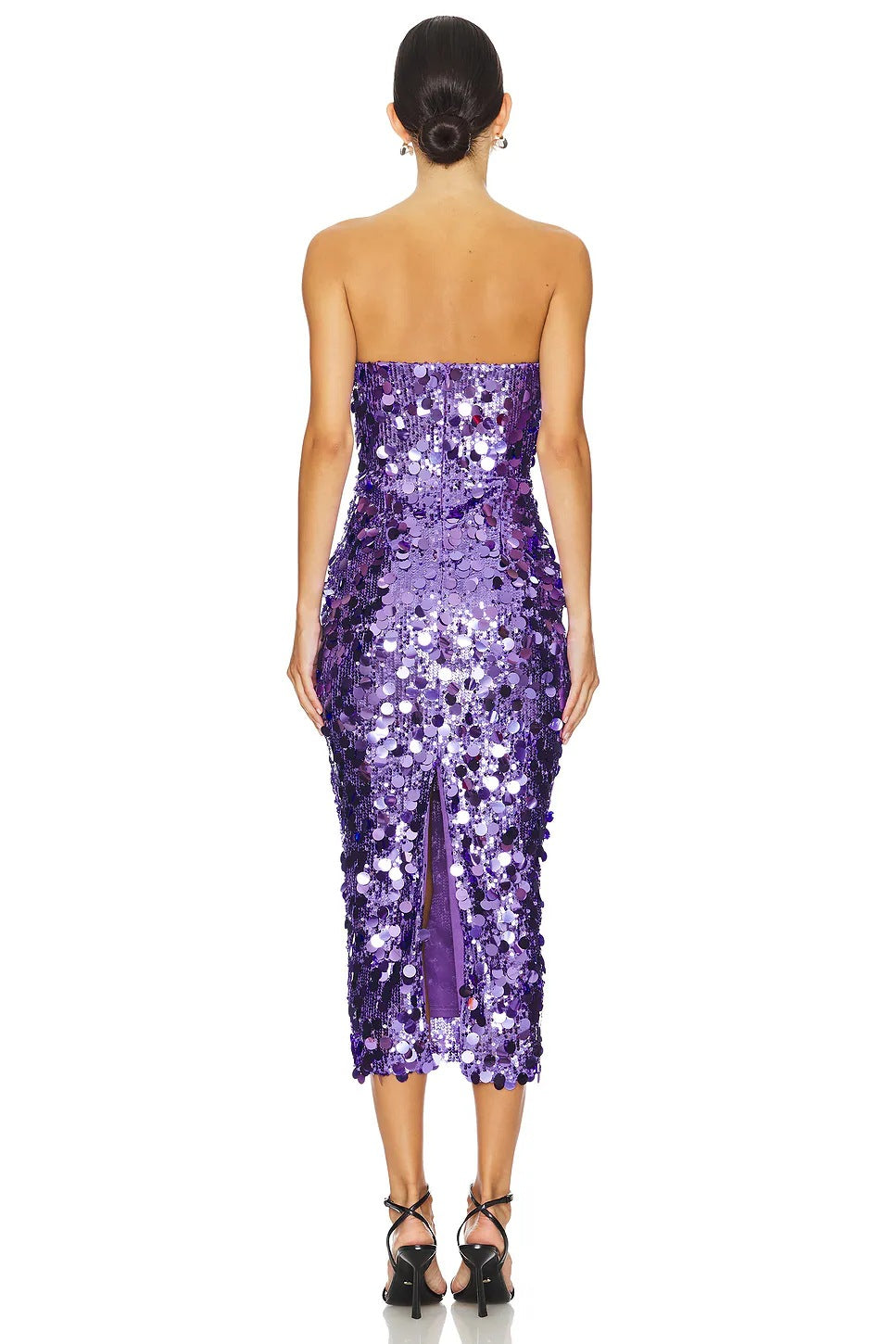 Strapless Paillette Sequin Bodycon Midi Dress