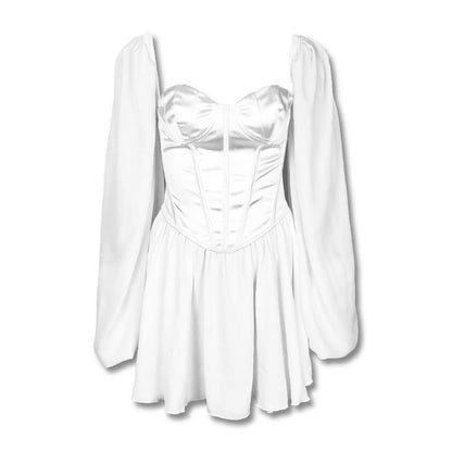 Sweetheart Puff Sleeve Corset Bodice Satin Mini Dress